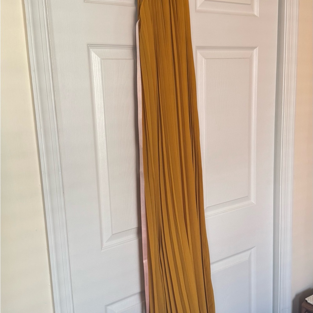 Lulu's exceptionally elegant marigold pleated chiffon maxi dress